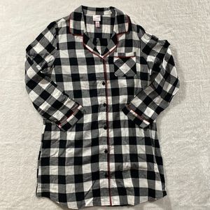 🪷 Women's Wondershop Black Gray and White plaid with red trim Nightgown Size:XL